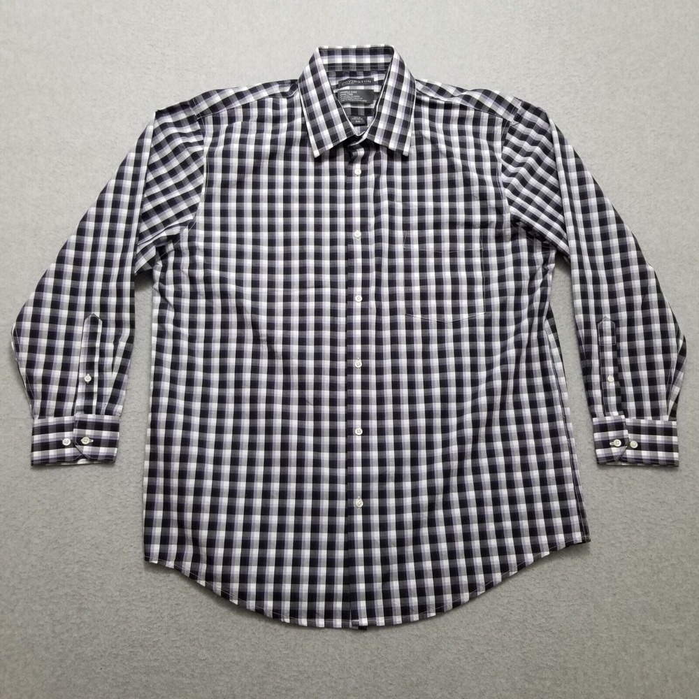 Covington Shirt Mens 16.5 32/33 Purple Plaid Button Up Long Sleeve Wrinkle Free